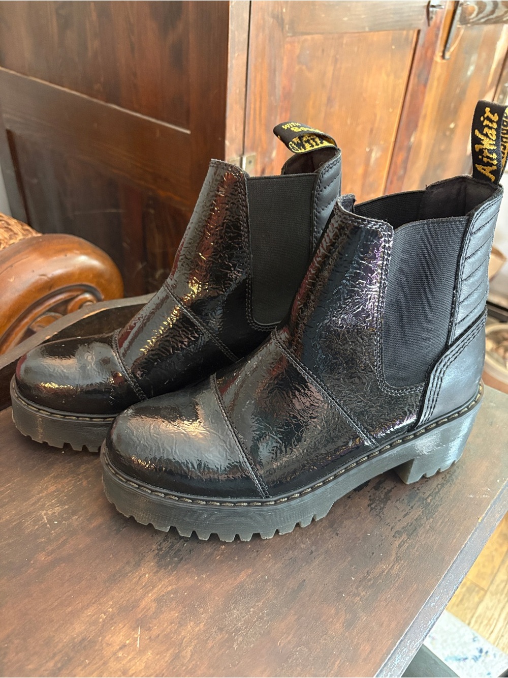 Dr. Martens Black Patent Lug Sole Chelsea Boots. Air Ware - Picture 4 of 15